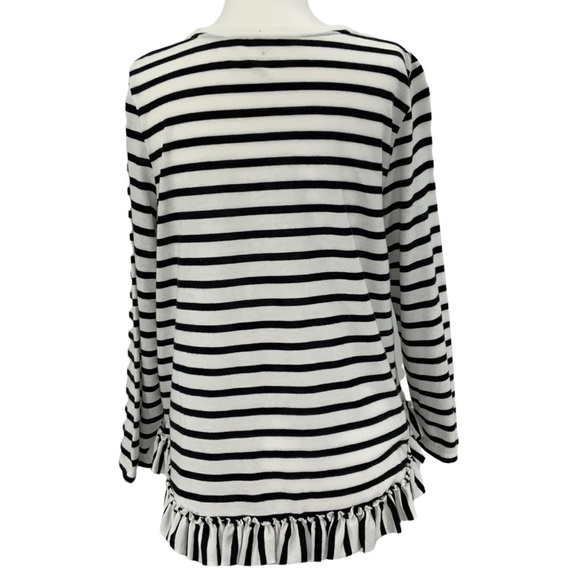 Kate Spade Broome Street Black and White Stripe Long Sleeve Ruffle Tee B10 - Picture 4 of 8